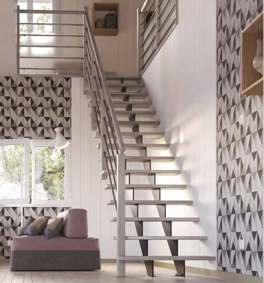 escalier droit mixte bois et métal posé par M2000